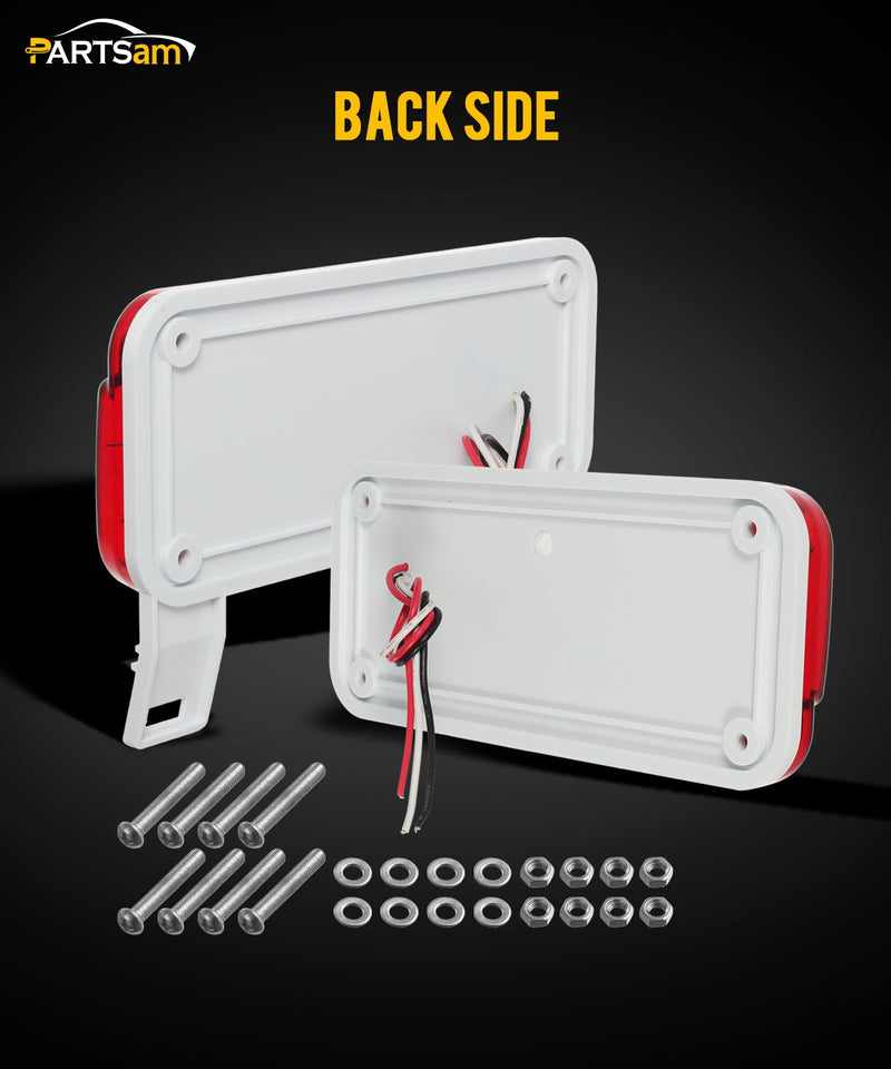 [Australia - AusPower] - Partsam Rectangular Red LED RV Camper Trailer Stop Turn Brake Tail Lights White License Plate Light 49 LED with License Bracket Holder and White Base 12V Sealed w Reflex Surface Mount (Left + Right) Red Lens 