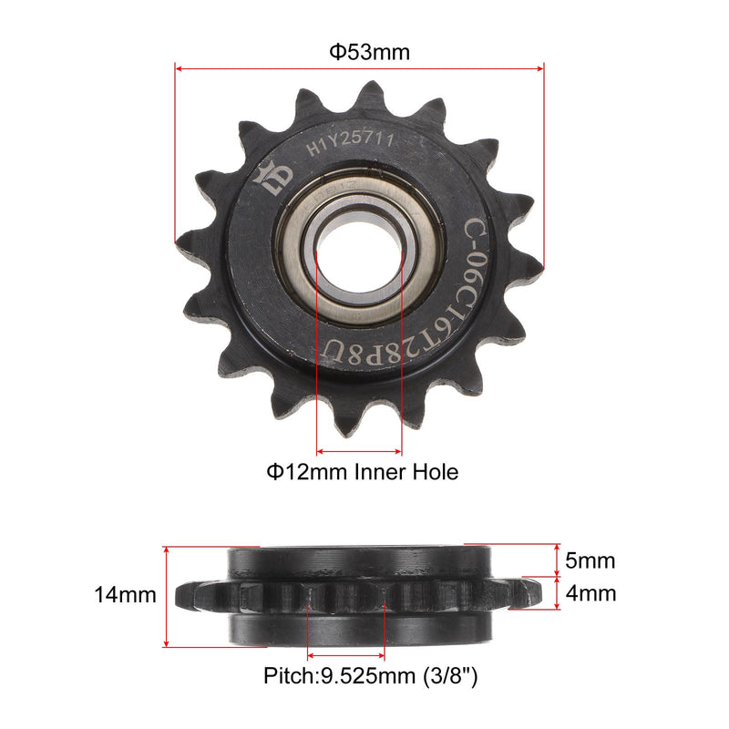 [Australia - AusPower] - uxcell 2pcs ANSI #35 / DIN(ISO)06C Roller Chain Idler Sprocket 12mm Bore, 3/8" Pitch, Hardened 16 Tooth Tensioner Sprocket, Insert Single Bearing (B Type) 