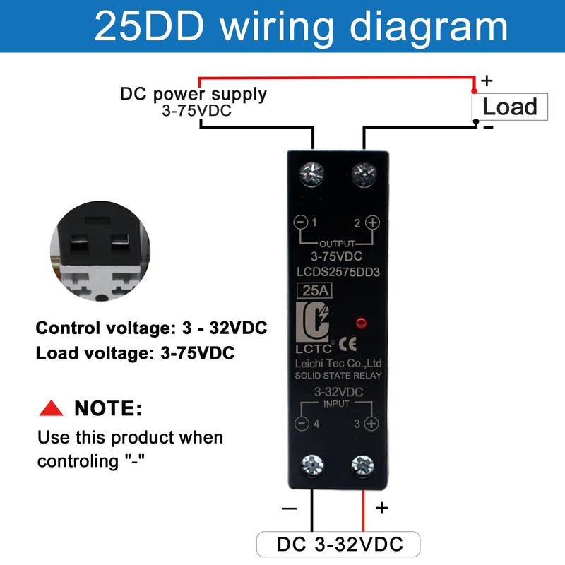 SSR 25 DD Solid State Relay DC to DC (Input 3-32V DC Output 3-75V DC) with Radiator, 25A(DC to DC 25A)