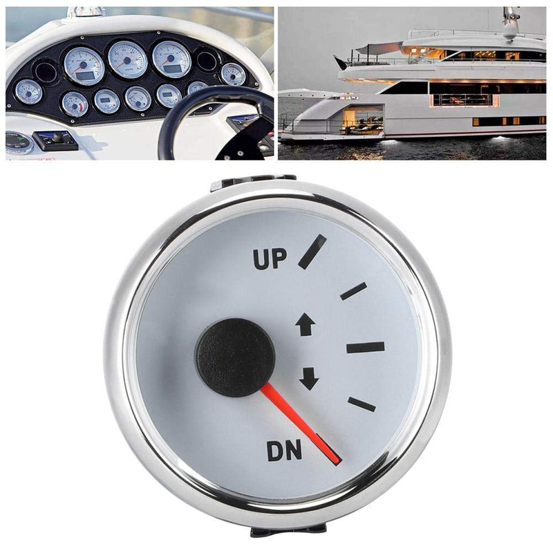 [Australia - AusPower] - Boat Trim Gauge, 52mm/2in Stainless Steel UP-DN Boat Trim Gauge 0-190ohm Trim Tilt Indicator Red Backlight (White Dial Silver Frame) White Dial Silver Frame 