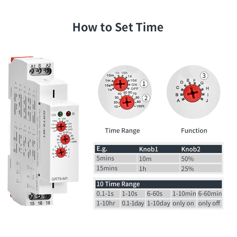 16A Multifunction Time Relay with 10 Function Choices AC/DC12V-240V Relay(GRT8-M2,AC/DC12V~240V) GRT8-M2,AC/DC12V~240V