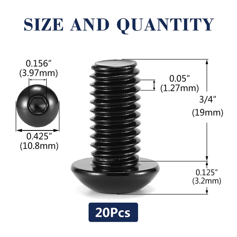 [Australia - AusPower] - 1/4-20 x 3/4" Button Head Socket Cap Bolts Screws, 20Pcs 304 Stainless Steel 18-8, Allen Hex Drive, Black Oxide by SG TZH(with Hex Spanner) 20 1/4-20 x 3/4" 