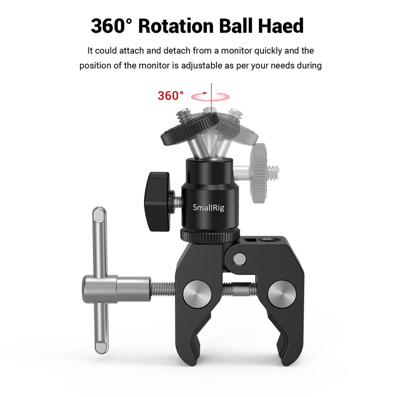 [Australia - AusPower] - SmallRig Super Clamp Mount with Mini Ball Head Mount, Hot Shoe Adapter with 1/4 Screw for LCD Field Monitor, LED Lights, Flash, Microphone, for Gopro, for DJI Action 2, for Insta360-1124 