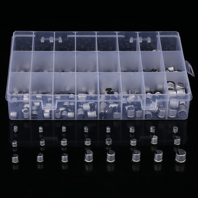 [Australia - AusPower] - 400PCS Electrolytic Capacitors Kit, 24 Values SMD Capacitor Kit, with Storage Box, 1uF - 1000uF, for Computer, Notebook, Radio, DIY 