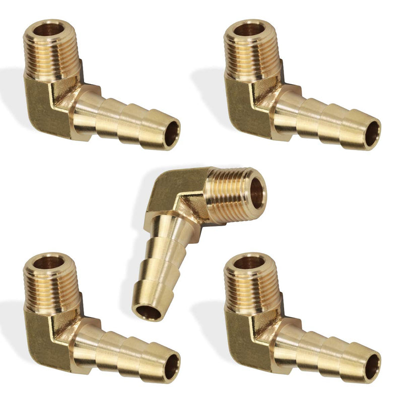 [Australia - AusPower] - 5pcs 90 Degree Elbow Brass Hose Barb Fitting -1/4" Barb to 1/8" Male NPT Adapter 1/4" Barb to 1/8" Male NPT 
