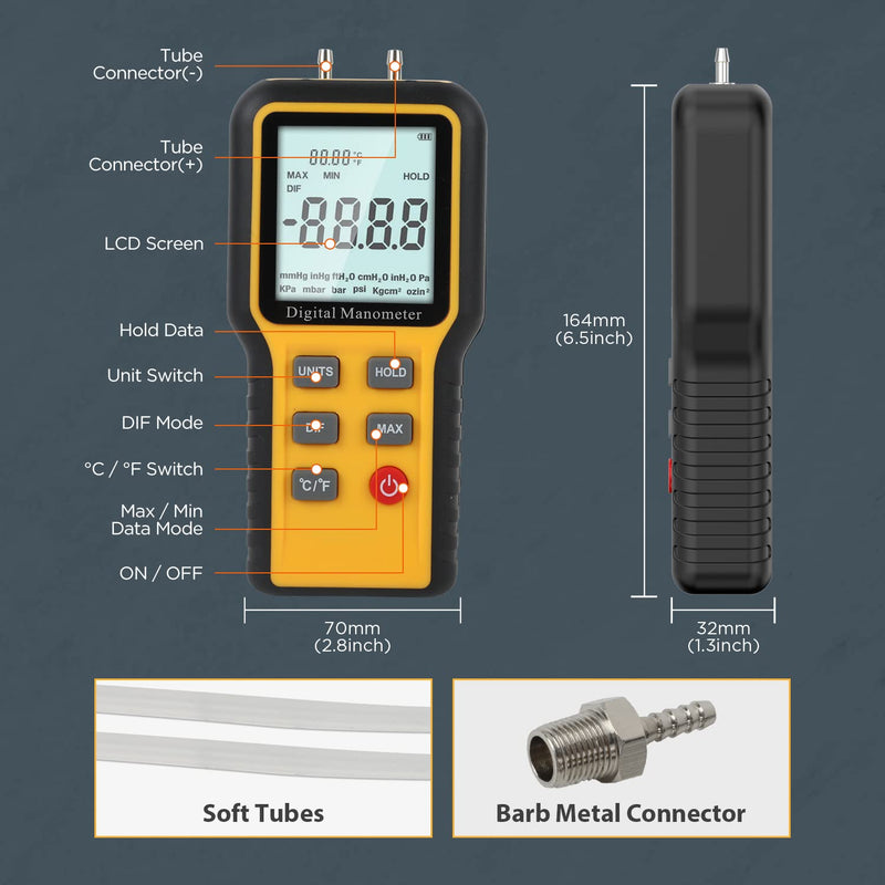[Australia - AusPower] - Manometer Gas Pressure Tester?Manometer HVAC?Digital Manometer Gas Pressure Tester?Manometer LP Gas Pressure Tester?Digital Manometer HVAC for Temperature and Pressure Testing 