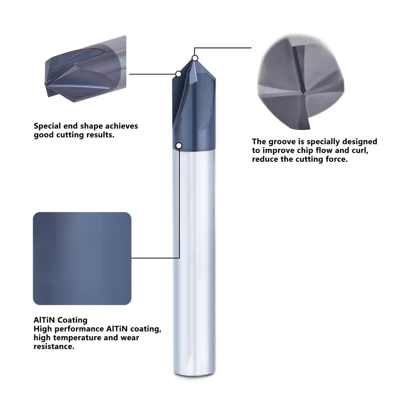 [Australia - AusPower] - Carbide Chamfer End Mill 90 Degree 1/2" Shank Dia - V Groove, AlTiN Coated 4 Flute - for Alloy Steels,Hardened Steels 1/2 in 90° 