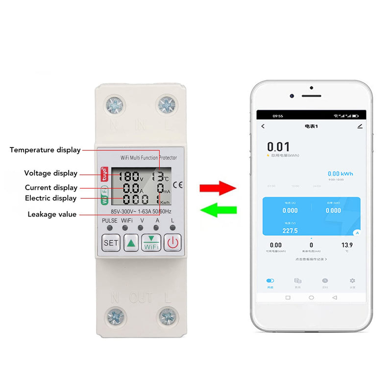 [Australia - AusPower] - Smart Power Meter Switch - Electricity Voltage Current Meter - Power Monitor Energy Meter - Smart Energy Circuit Breaker - AC85‑300V 63A 