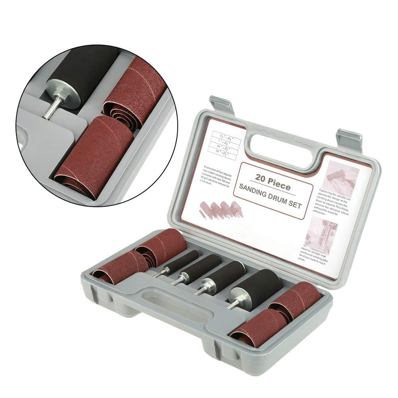Rubber Grinding Drum Set, 20 Pieces Drill Sanding Drum Set Sanding Sleeves with Case for Drill