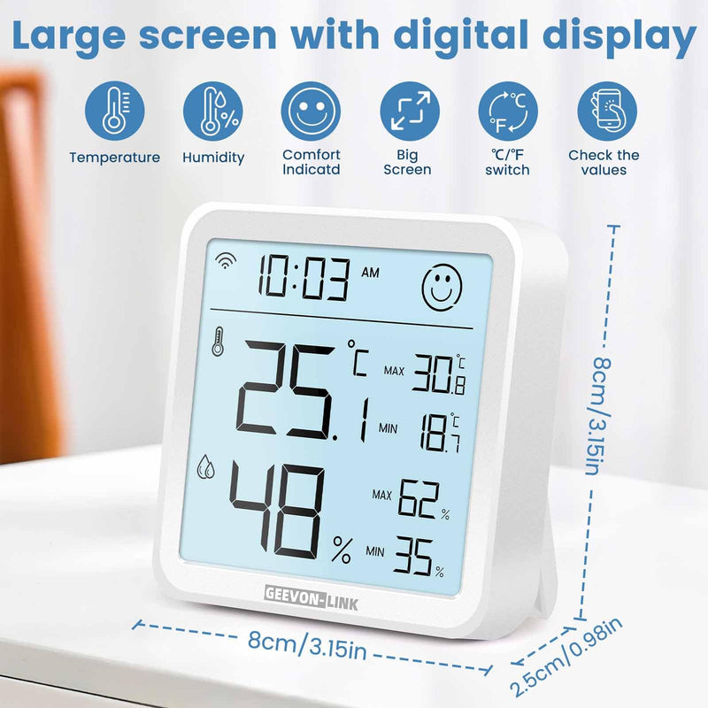 2Pack Indoor Hygrometer Thermometer, Bluetooth WiFi Humidity Temperature Gauge with Large LCD Display, Notification Alert with Max Min Records, Data Storage Export for Room Greenhouse 2