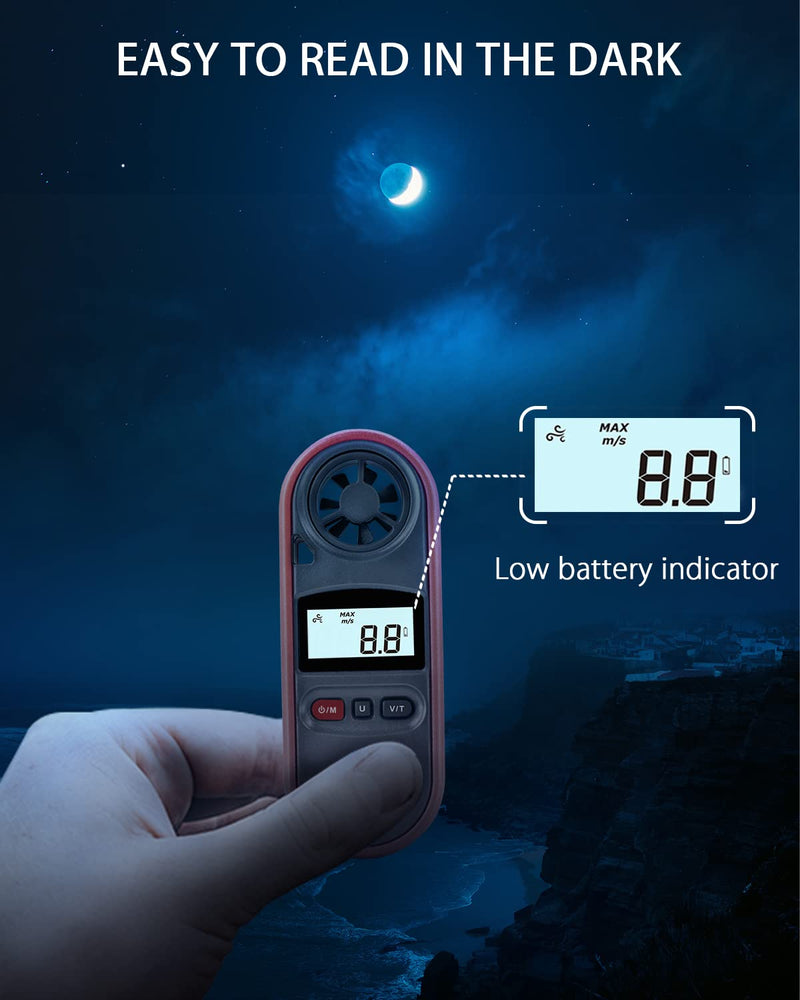Wintact Handheld Anemometer, Digital Wind Speed Meter Gauge, Air Flow Velocity Tester with Measuring Wind Temperature 14℉ to 113℉ for HVAC Duct Outdoor Kite Boat Sailing Surfing (WT816A) WT816A