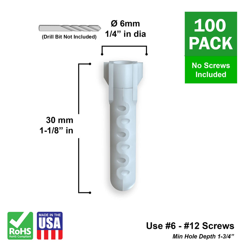 [Australia - AusPower] - TOGGLER ALLIGATOR A6 Screw Anchor, Plastic, 1/4" Diameter, 1-1/8" Length, #6 to #12 Threads, Pack Of 100 