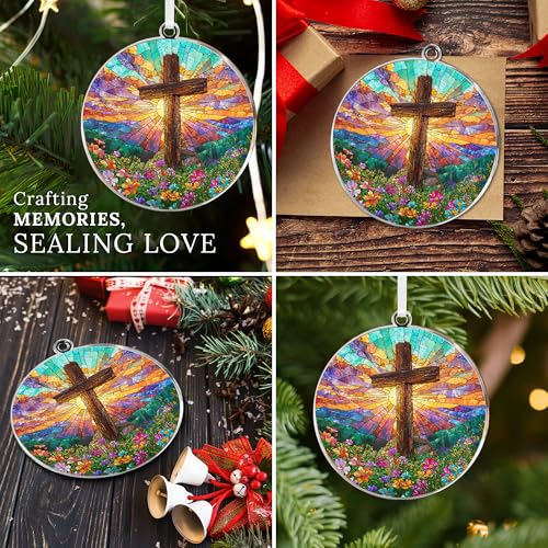 HEXMOZ Cross Ornaments for Christmas Tree - Christian Ornament Jesus