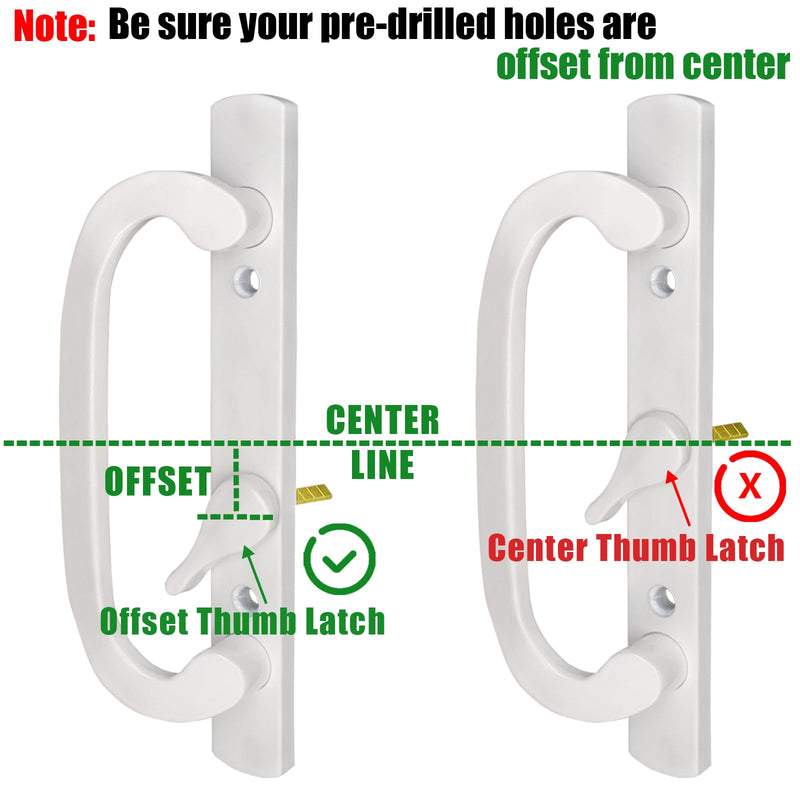 Patio Sliding Glass Door Handle Set with Mortise Lock 45° Keyway, Keyed Offset Position Zinc Diecast I/E Pull Handles, Fits 3-15/16" H.C., 1-3/8" to 2-1/4" Thick Doors, Non-Handed, White
