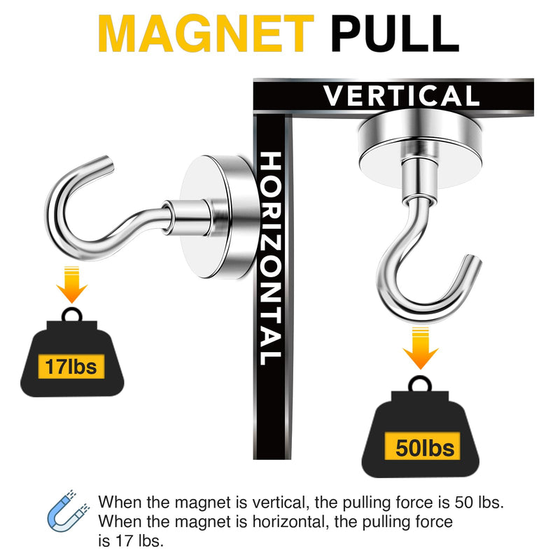 DIYMAG Strong Magnetic Hooks, 50lbs Heavy Duty Rare Earth Magnets with Hook Strong Corrosion Protection Facilitate Hook Pack of 6 20mm 50lbs 6Pack