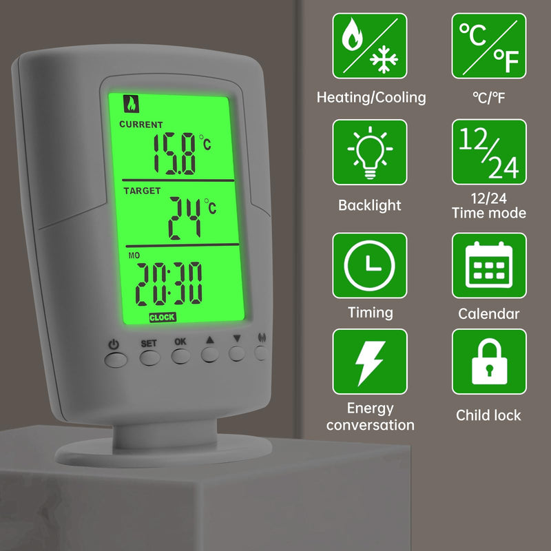 [Australia - AusPower] - diymore Wireless Thermostat Socket, Infrared Heating Thermostat with Heating and Cooling Mode, Socket Thermostat 230 V with Temperature Sensor, LCD Display with Backlight 