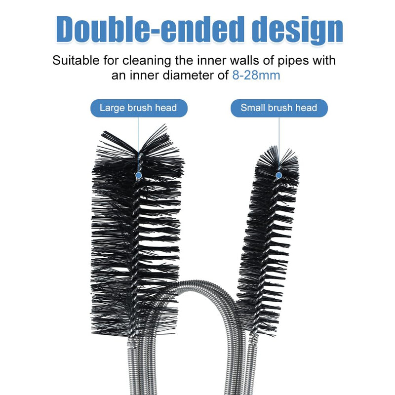 Flexible Cleaning Brush for Pipes, Pipe Cleaning Brush with Two Bristle Heads, 90 cm/155 cm/200 cm Long, Cleaning Tool for Hose, Pipes, Narrow Drain Hole 200 cm