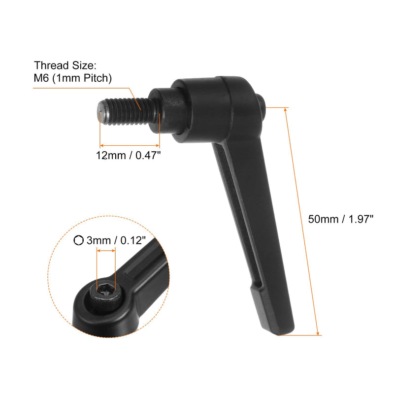 [Australia - AusPower] - 4pcs Adjustable Clamping Lever Handles M6 x 12mm Male Thread Bolt Knobs Rotating Screw Locking Quick Release Ratchet Push Button Handle, Black 