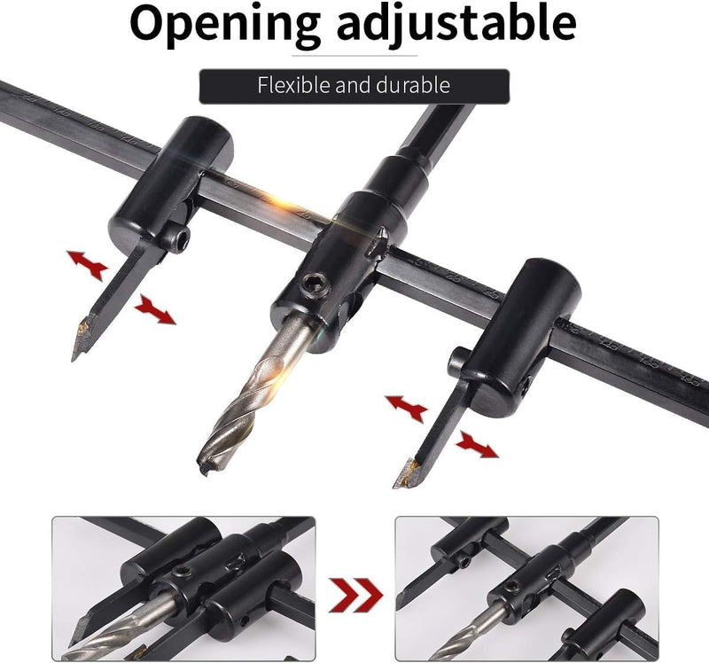[Australia - AusPower] - HOHXEN Adjustable Rotary Cutter with Twist Drill Bit [Diameter: 30mm-200mm] Adjustable from 1" to 6" for Woodworking DIY Cutting Tool black 