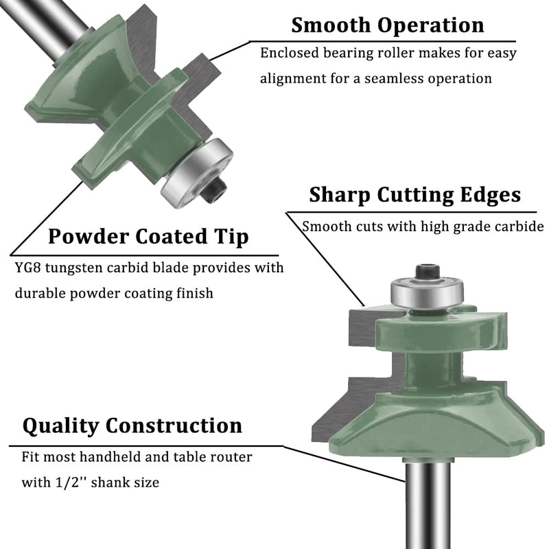 OLETBE Tongue and Groove Flooring Router Bit Set 1/2-Inch Shank 2 PCS, Wood V-Notch Wainscotting and Flooring Matched Cabinet Shelf Door Woodworking Router Bits Set with Edge Banding(2)