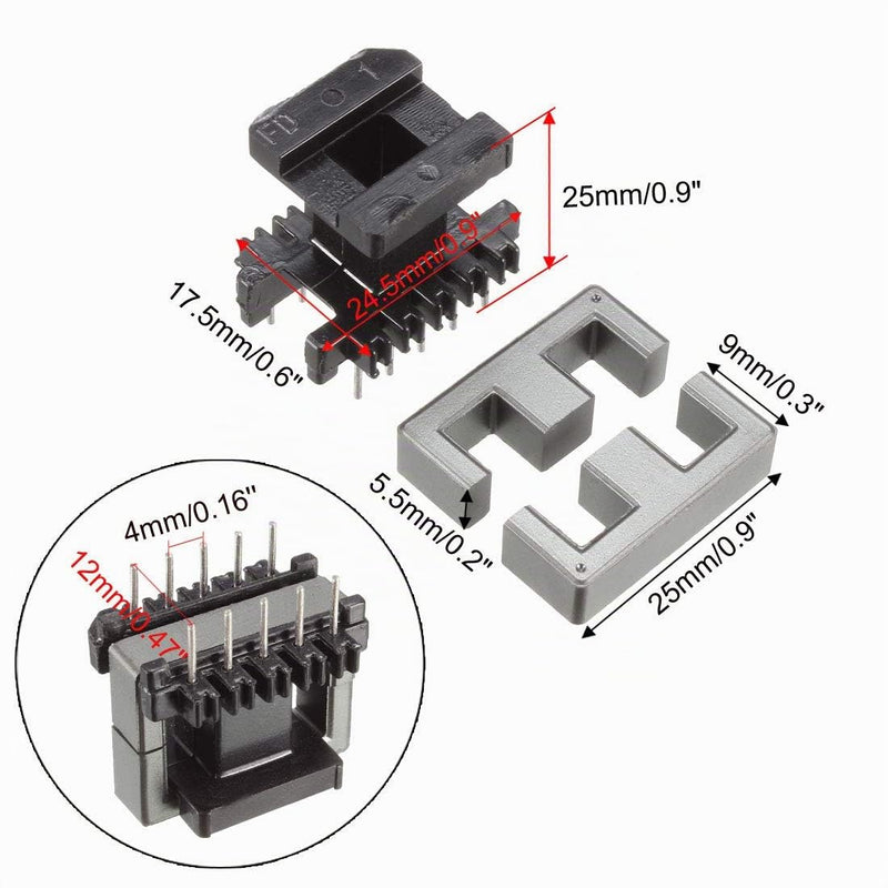 sourcing map Transformer Coils Ferrite Core Vertical Ferrite Halves and Coil Set 5 Sets EE25
