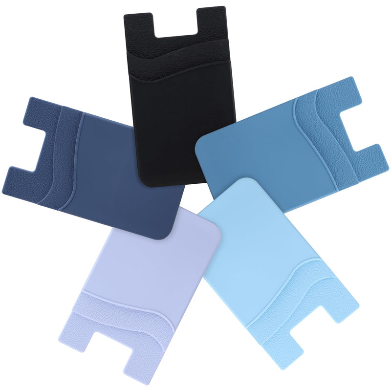 [Australia - AusPower] - Phone Wallet Stick on,5Pack Phone Card Holder for Back of Phone Case,Silicone Sticky Credit Card Holder for Cell Phone Double Pocket Sticker All Smartphones—Navy,Sierra,Pastel,Blue,Black Navy,Sierra,Pastel,Blue,Black 