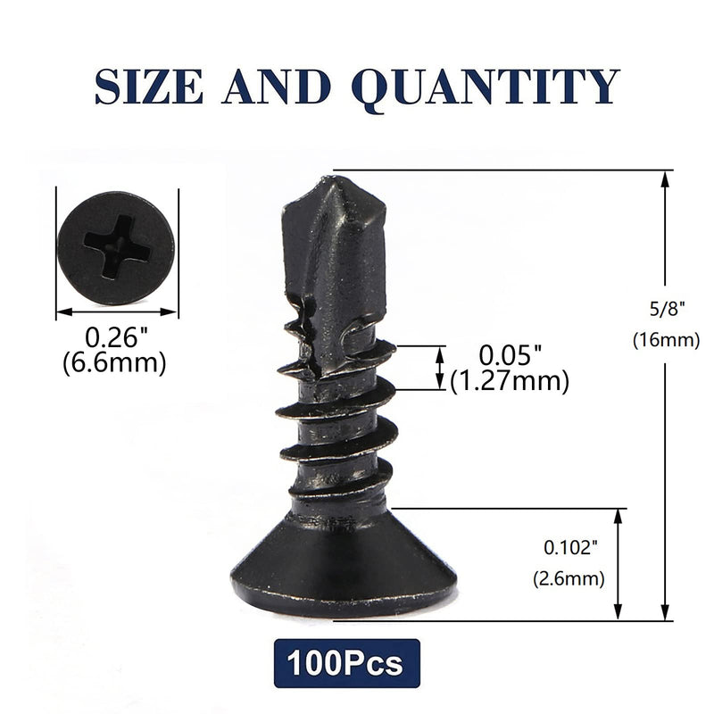 [Australia - AusPower] - #6 x 5/8" Sheet Metal Screws 100Pcs 410 Stainless Steel Flat Head Fast Self Tapping Screws Black Oxide by SG TZH #6 x 5/8" 