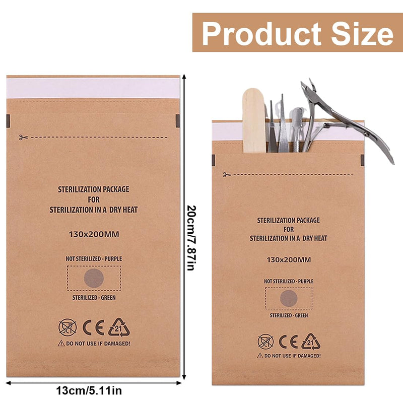 WeddHuis Pack of 100 Self-Adhesive Sterilisation Bags 130 x 200 mm for Autoclave Manicure Tattoo Pedicure Instruments