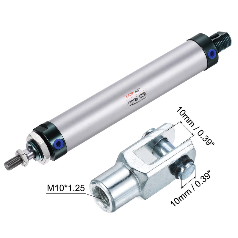 [Australia - AusPower] - MECCANIXITY Pneumatic Air Cylinder Double Action MAL32X150 32mm Bore 150mm Stroke with Y Connector and 4Pcs Quick Fitting Set 32X150 mm 