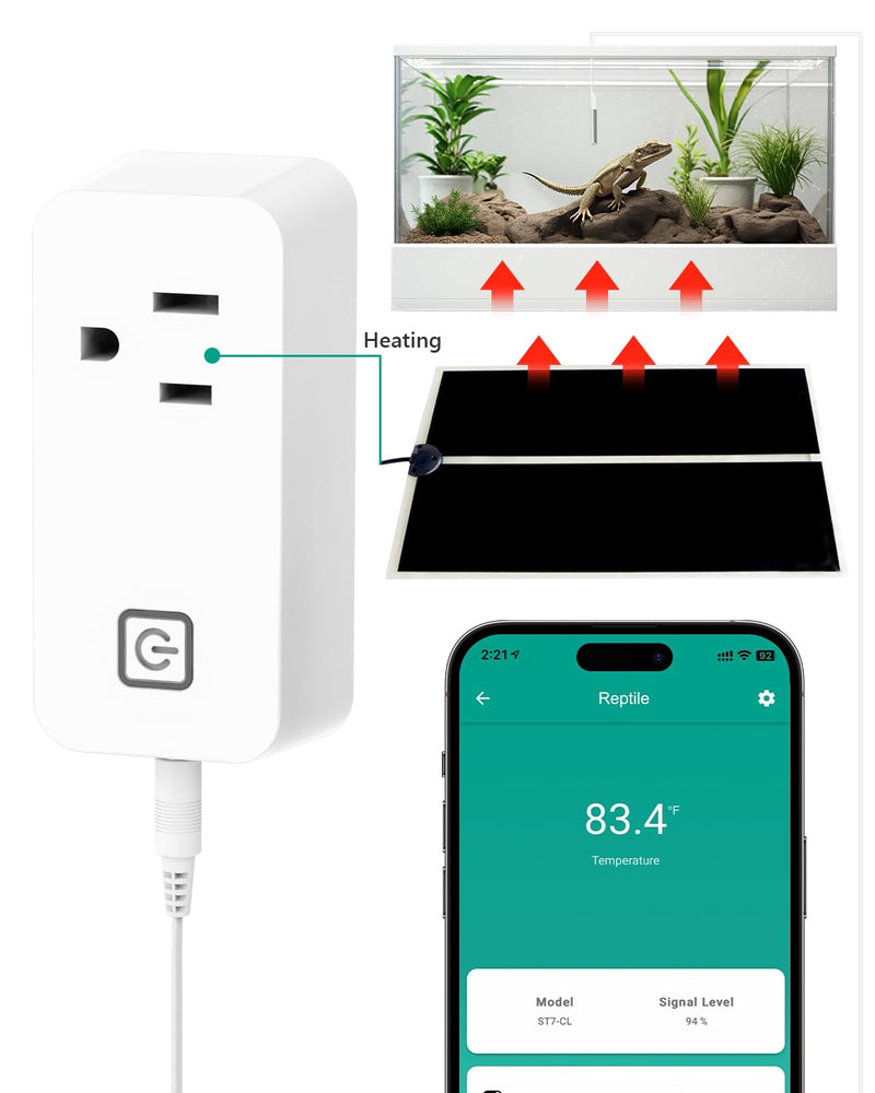 [Australia - AusPower] - MOCREO Temperature Controller Reptile Thermostat Outlet, Bluetooth Temp Control Plug with Alarm for Terrarium Heat Mat Heating Pad, Greenhouse, Homebrew Fermenter, 100~240V 10A 1100W White 