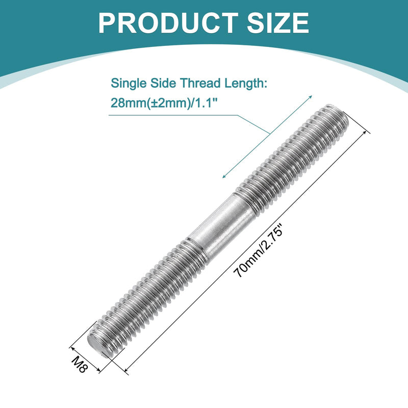 [Australia - AusPower] - uxcell 5pcs Double Ended Stud Screws, M8x70mm 304 Stainless Steel Dual Threaded Rod Bolts with Nuts and Flat & Lock Washers Double End Threaded Stud Screw Bolt for House Maintenance 5 