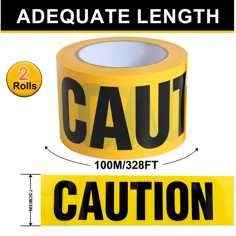 Yellow Caution Tape 2 Pack, 3" x 656FT Yellow Warning Tape Halloween Caution Tape Roll, Construction Tape for Danger Hazard Areas Crime Scene Easter Day Decorations