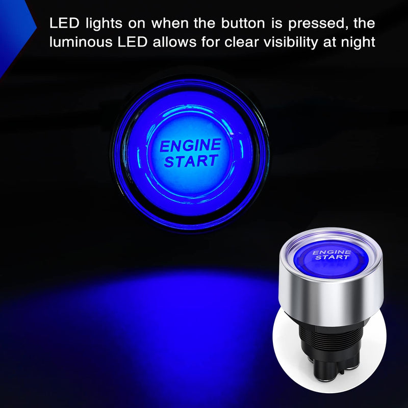 [Australia - AusPower] - GUUZI Start Motor Button Car DC 12 V/50 A Car Start Motor Button Light Button Start Ignition Push Button for Racing, On/Off Momentary Button (Blue) blue 