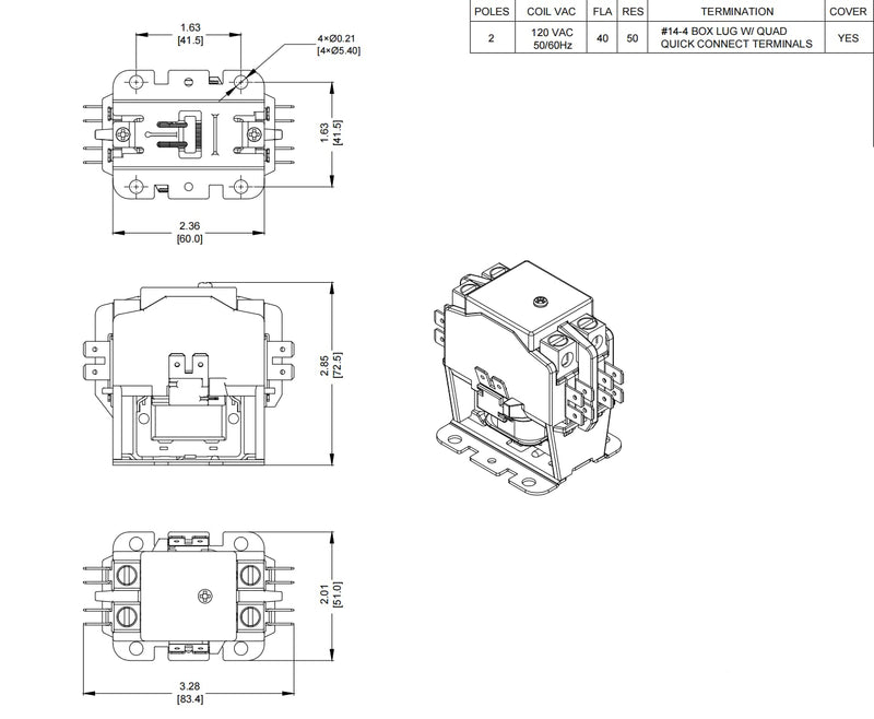 [Australia - AusPower] - 2 Pole 40 Amp contactor 120v coil SunLee 2 pole Lighting Load 50 AMP Contactor equivalent to 42CF15AF Condenser Compressor Contactor 2P 40A 120VAC 