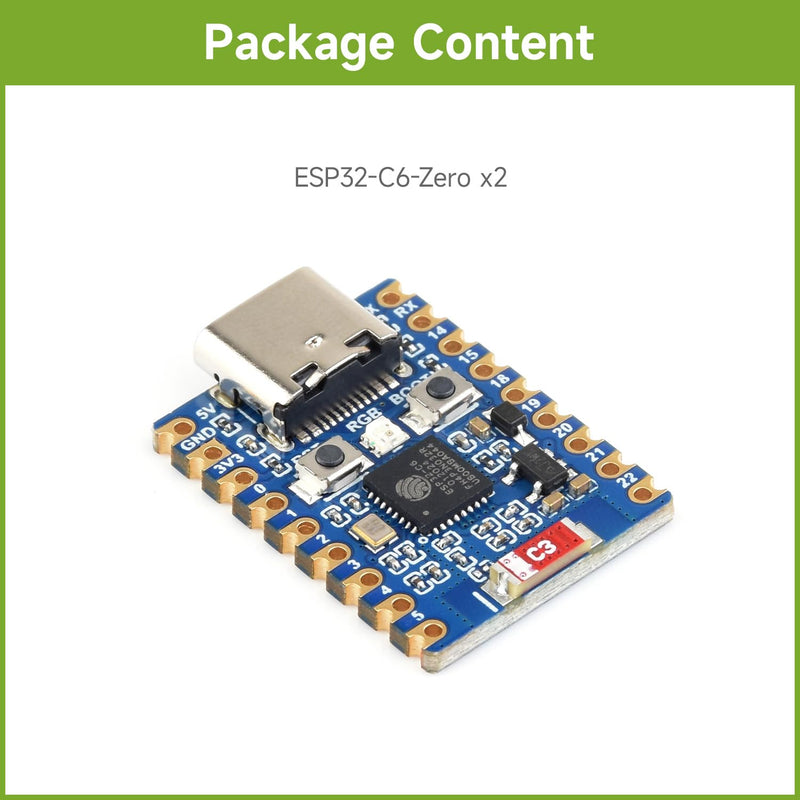 Waveshare ESP32-C6-Zero (2 PCS), ESP32-C6 Mini Development Board, Based on ESP32-C6FH8, Dual Processors, 160MHz Running Frequency, 2.4GHz WiFi 6 & BT5, ESP32 Development Board, Without Pin Header