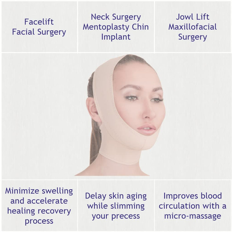 [Australia - AusPower] - Post Surgical Chin Strap Bandage for Women - Neck and Chin Compression Garment Wrap - Face Slimmer, Jowl Tightening (M) Beige Medium (Pack of 1) 