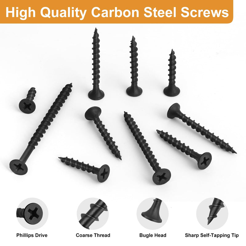 [Australia - AusPower] - 170pcs Drywall Screws Assortment Kit, Black Wood Screws, Sheetrock Screws Set, Coarse Thread, Phillips Head Drive, 6 Sizes Wood Screws Assortment Kit (2-1/2",2",1-1/2",1-1/4",1",3/4") Assortment Kit(170pcs) 