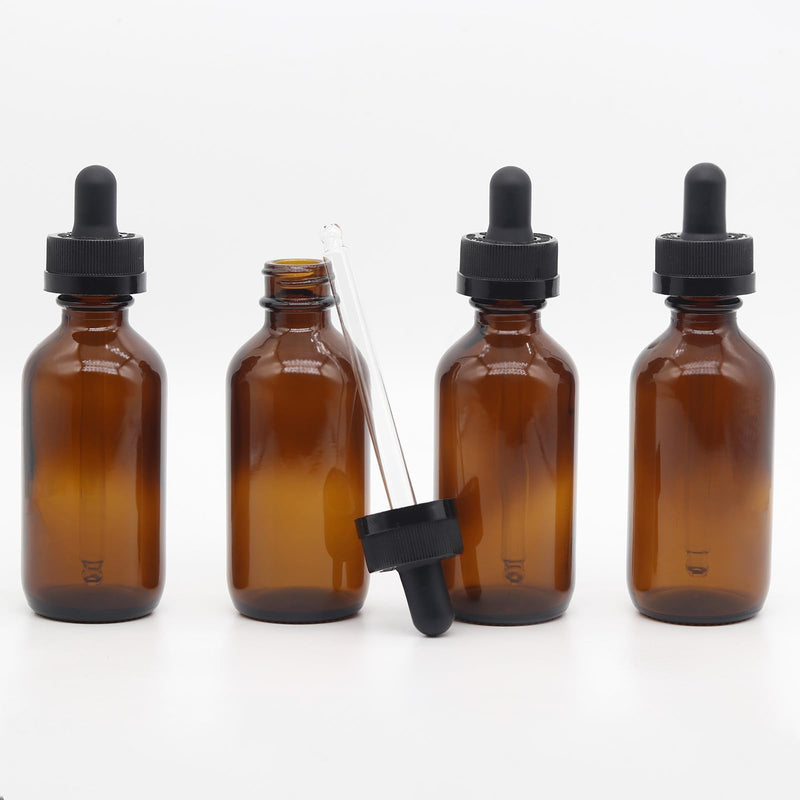 [Australia - AusPower] - 4 pack,amber glass dropper bottles 2 oz,60 ml dark empty tincture bottles with dropper,alcohol,hair oil bottle,perfume,essentia,small,eye,droppers for oils,medicine,pipette,drip drop,travel amber 