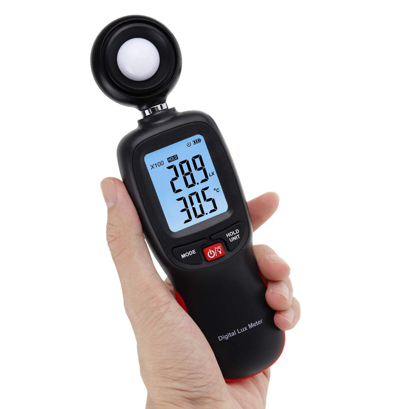 [Australia - AusPower] - Lux Meter with Data Record, Digital Light Meter Illuminance Meter, Backlight Lux Temperature Meter 0~200,000 Measurement Range Lux/FC Unit MAX/MIN/Hold Function 