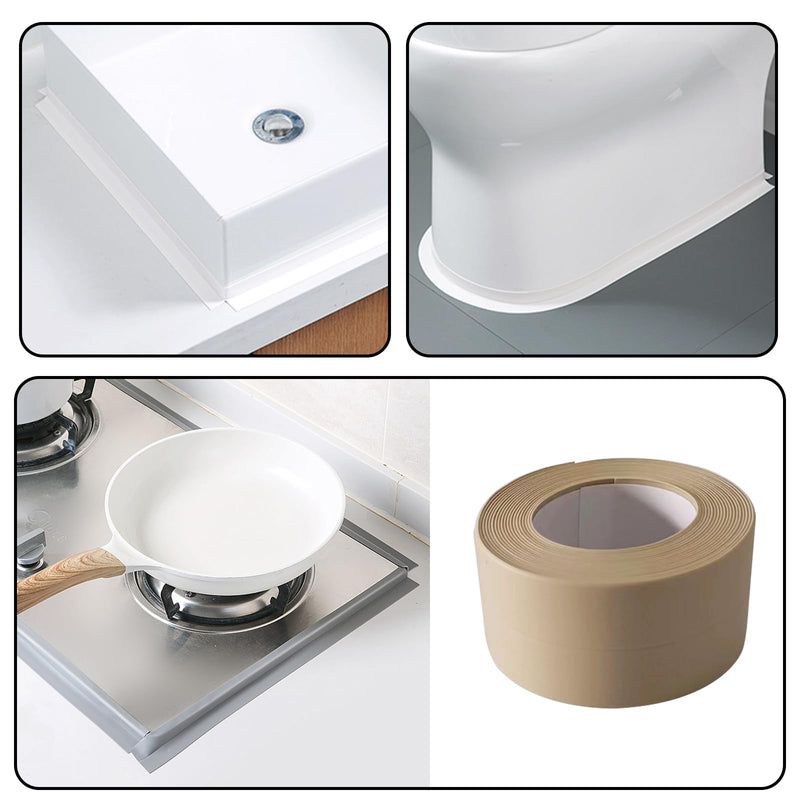 [Australia - AusPower] - Waterproof Caulk Tape Sealant Strip, 1.5" W x 10.5'L PVC Sealing Tapes for Kitchen Bathroom Bathtub Countertop Toilet Sink (Beige) Beige 1.5x10.5" 1Pcs 