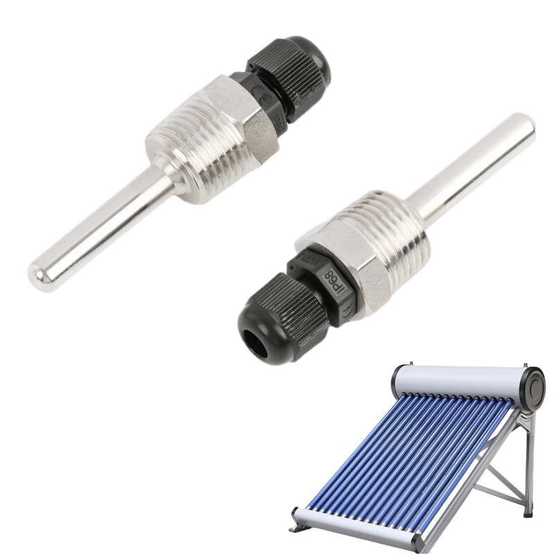 [Australia - AusPower] - Pack of 2 Immersion Sleeve 1/2 Inch, 50 mm Stainless Steel Diving Sleeve G 1/2 Inch Thread, Immersion Protection Tube for Temperature Sensor, 8 x 50 mm Immersion Sleeves for Thermocouples, Protective 