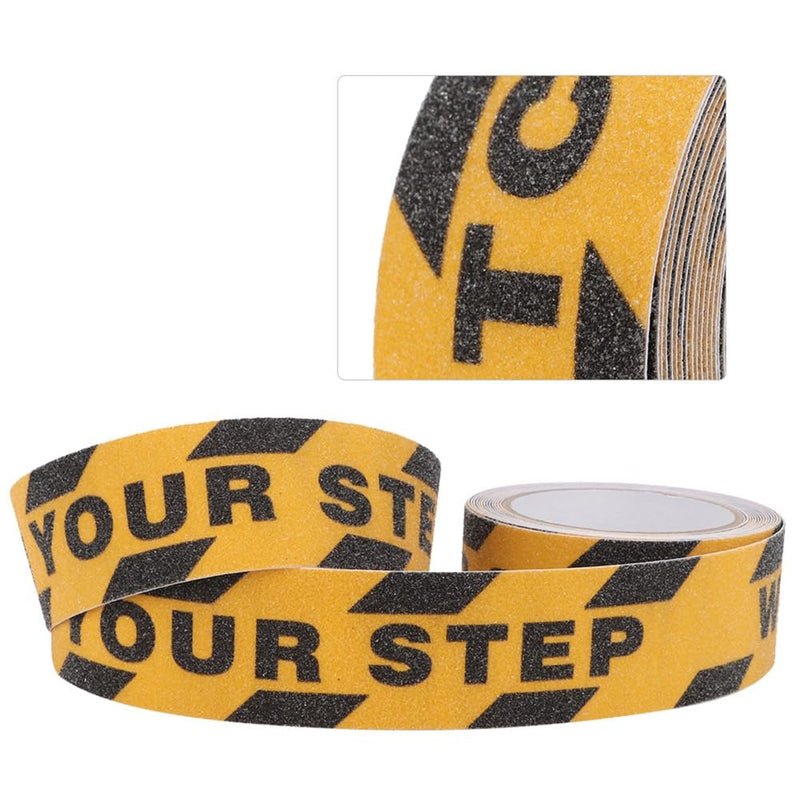 Watch Your Step PVC Non-Slip Tape 16.4Ft x 1.97 Inch Yellow Black Anti-Slip Abrasive Safety Tape for Floor Stairs and Steps