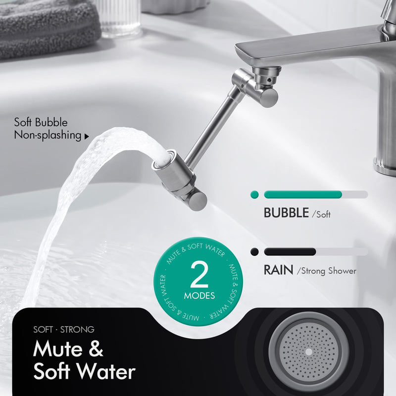 BAGNOLUX 1080° Swivel Faucet Extender for Kitchen Sink, 2 Modes Rotating Faucet Extension, Universal Splash Aerator Attachment Adapter for Bathroom Sink, Robotic Arm Water Nozzle, Brushed Nickel Brushed Nickel-2