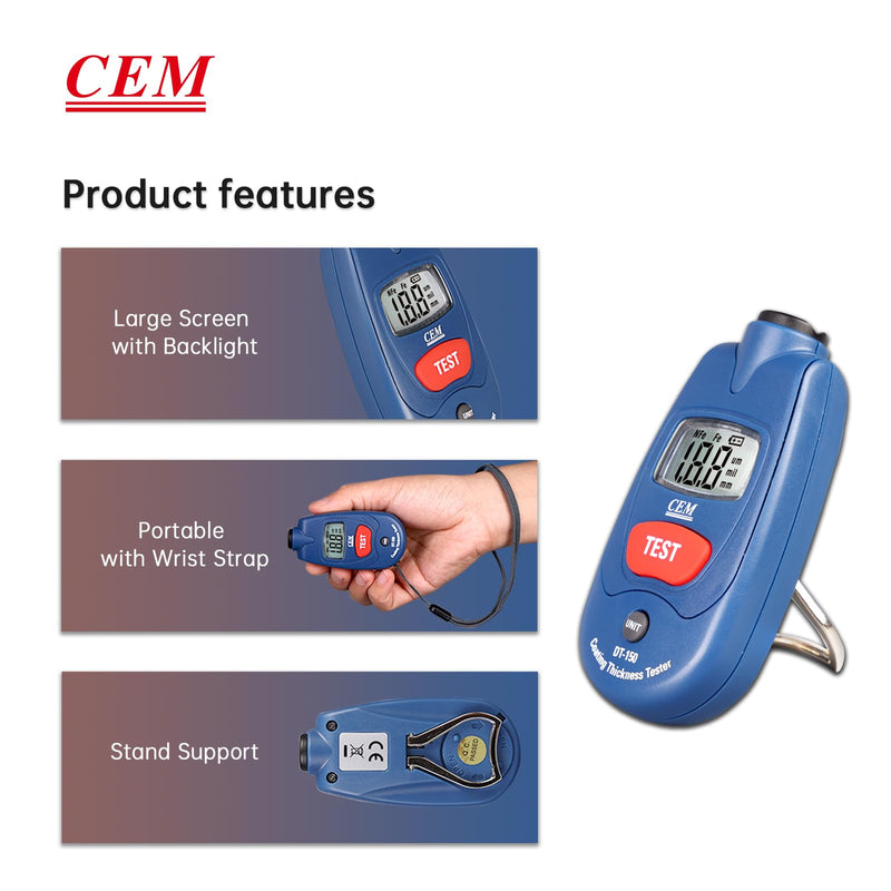 [Australia - AusPower] - CEM Paint Thickness Gauge,Car Boat Coating Tester with Calibration Plates&Battery,Fe/NFe Automatic Recognition Portable Digital Thickness Meter Detector,Backlight LCD Display,Auto Power Off&Lanyard 