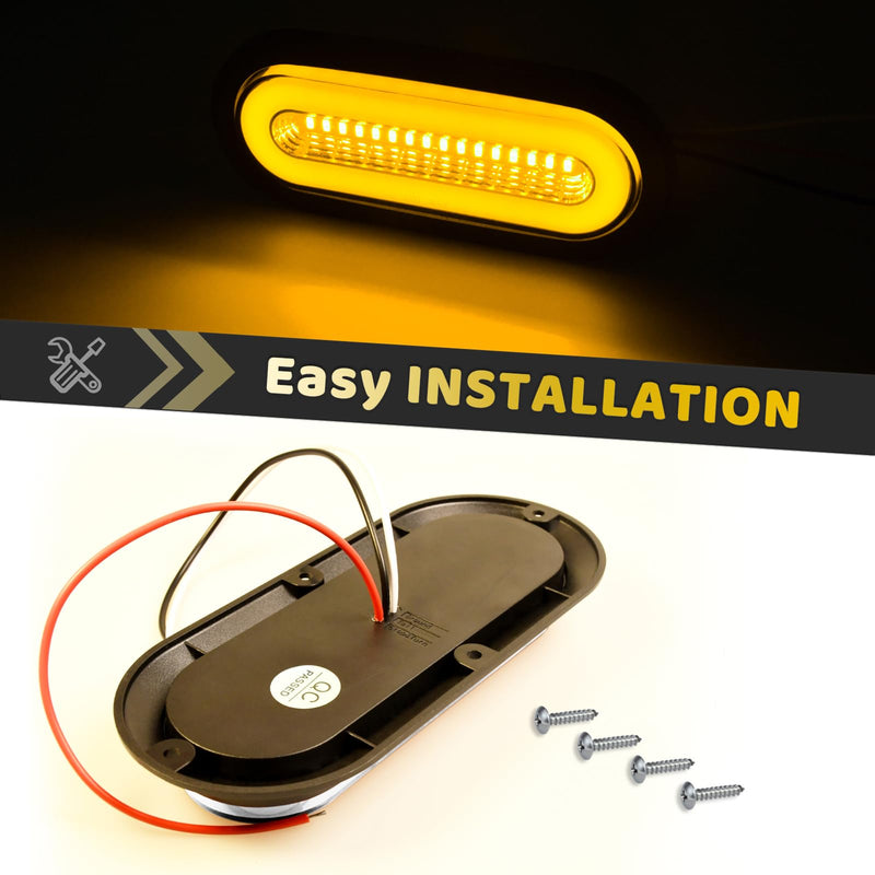 [Australia - AusPower] - 2Pcs 6" inch Clear Lens Oval Amber 52 LEDs Trailer Lights w/Flange Surface Mount Halo Parking Turn Signal Tail Indicator Marker Light【Patented】 Submersible IP67 for Boat/Truck/RV/Van,DC12V 