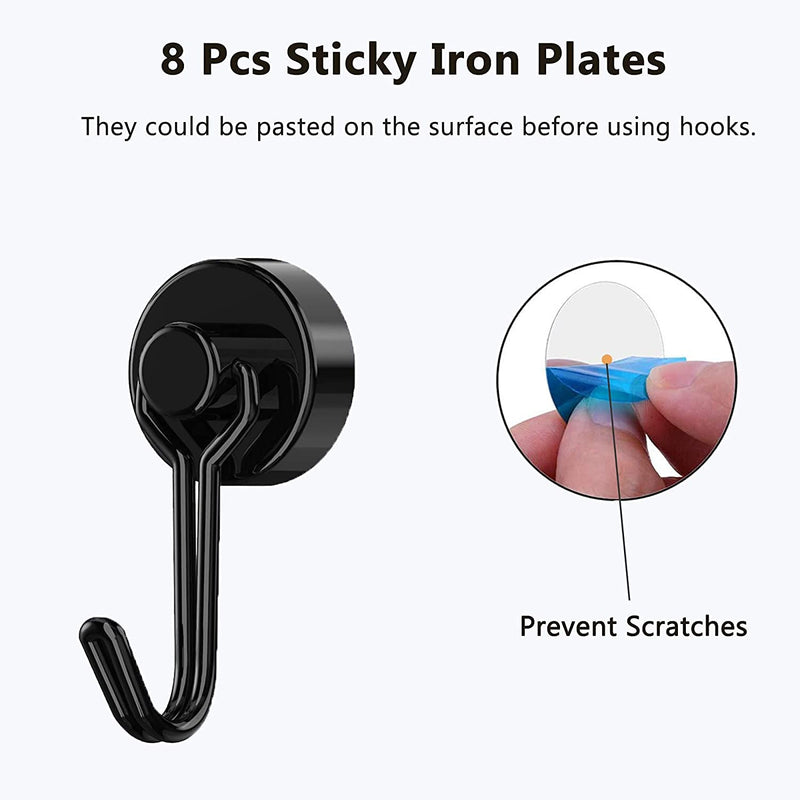[Australia - AusPower] - Tohoer Magnetic Hooks, Heavy Duty Neodymium Magnet Hook 30LBS with Rust Proof for Indoor Outdoor Hangers Hanging,Refrigerator,Grill,Tools,Kitchen,Key Holders,Black,Pack of 4 20 mm Black 