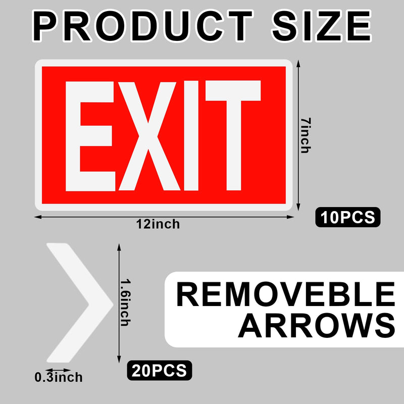 [Australia - AusPower] - 10 Pcs Exit Signs Glow in the Dark Exit Signs for Business 12 x 7 Inch Exit Photoluminescent Signs Stickers with Arrows for Indoor Outdoor for Business, School, Office, Warehouse 