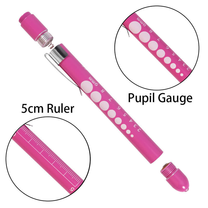 Aokin Pen Light with Pupil Gauge, Reusable LED Penlight Medical for Doctor Nurse Diagnostic etc, White Light, Sky Blue and Rose