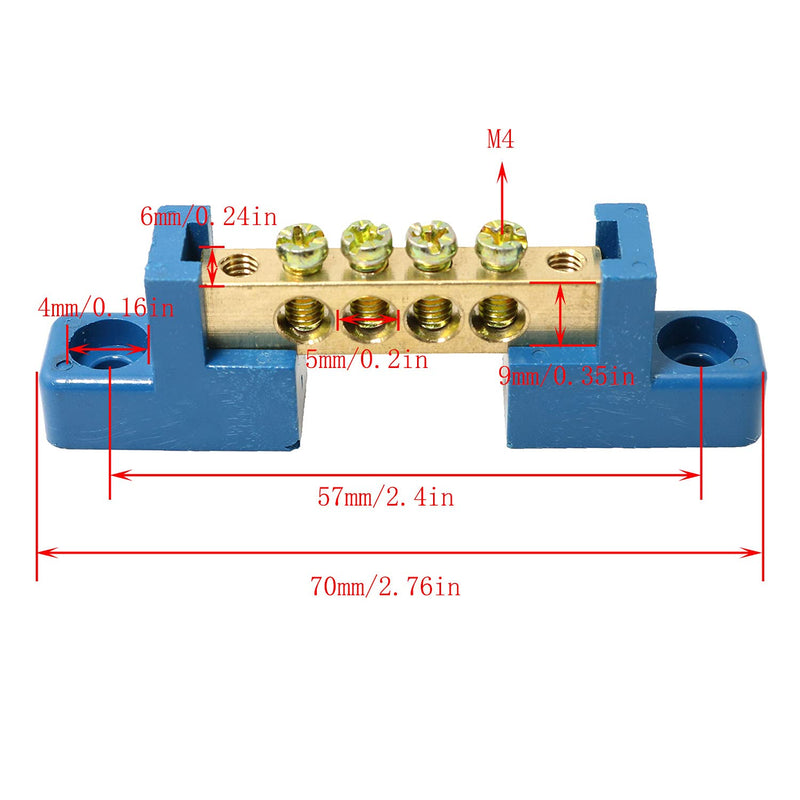[Australia - AusPower] - 2pcs Terminal Bus Bar 4 Positions Terminal Block Brass Wire Screw Terminal Grounding Strip Bus Bar Block 