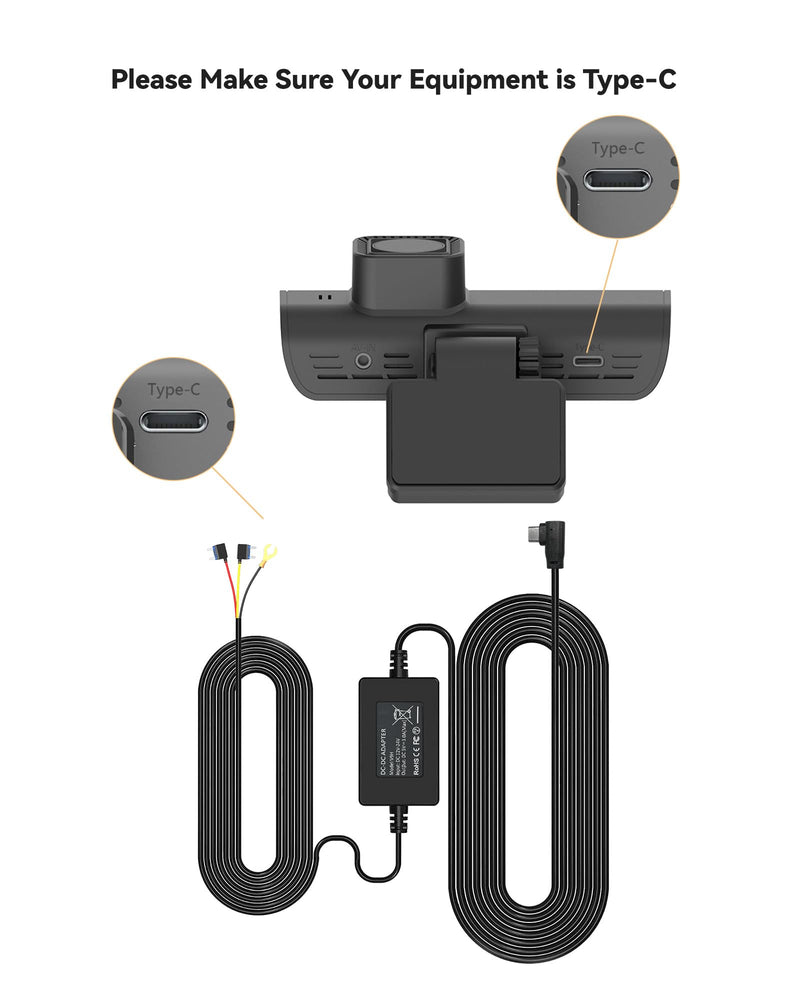 [Australia - AusPower] - REDTIGER F7N Dash Cam Hardwire Kit, 21.3ft USB C Port Hard Wire Kit for Dashcam,Converts 12V-24V to 5V/2.5A Low Voltage Protection 